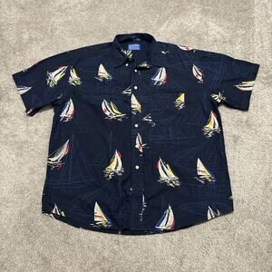 Pendleton XL Button Up Short Sleeve Nautical Sailboat Fishing Navy Shirt
